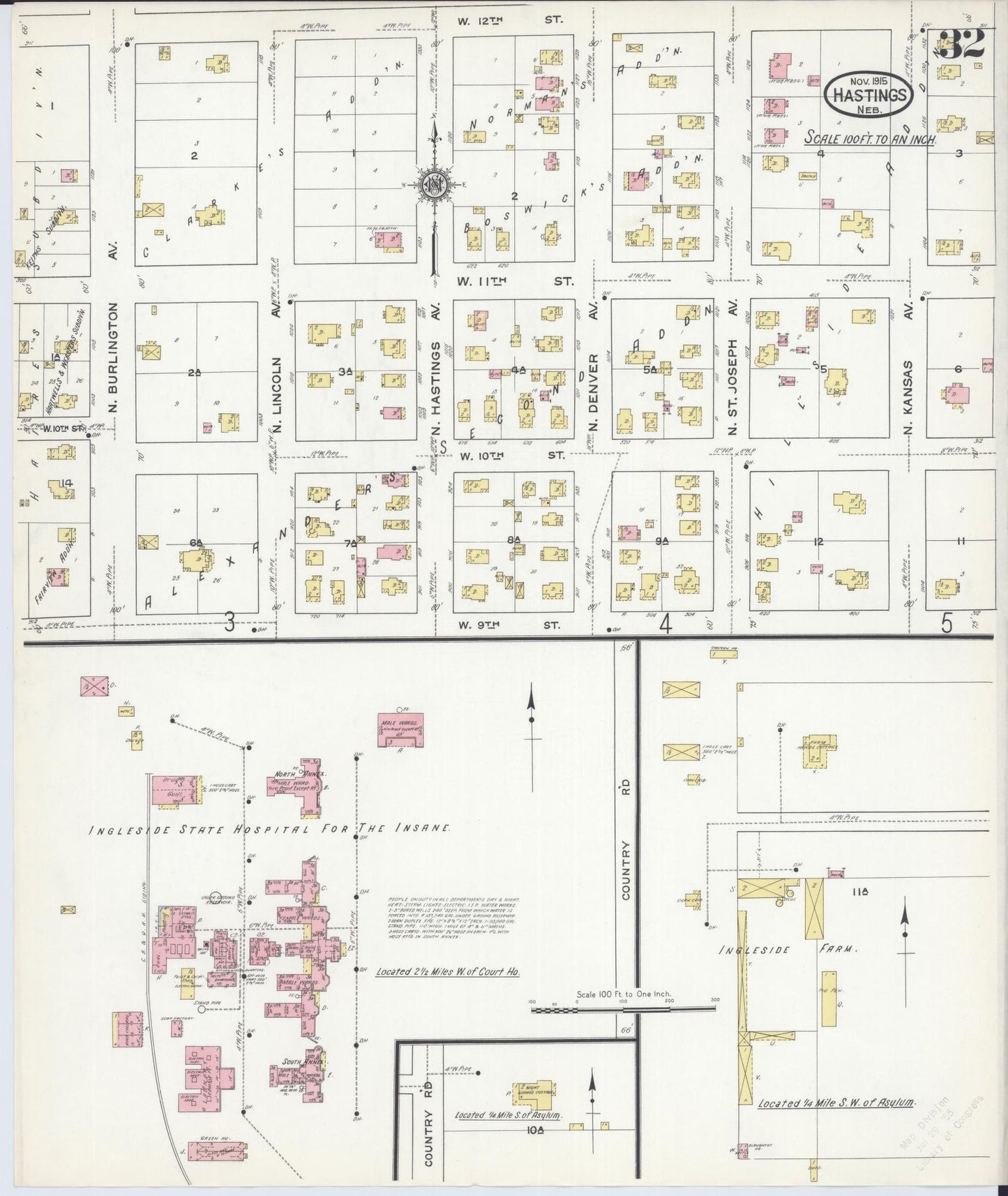 Sanborn Fire Insurance Map from Hastings, Adams County, Nebraska (1915), Sheet #0032 - Complete Map Set gallery image, historic Sanborn map, vintage wall art, Nebraska Nebraska