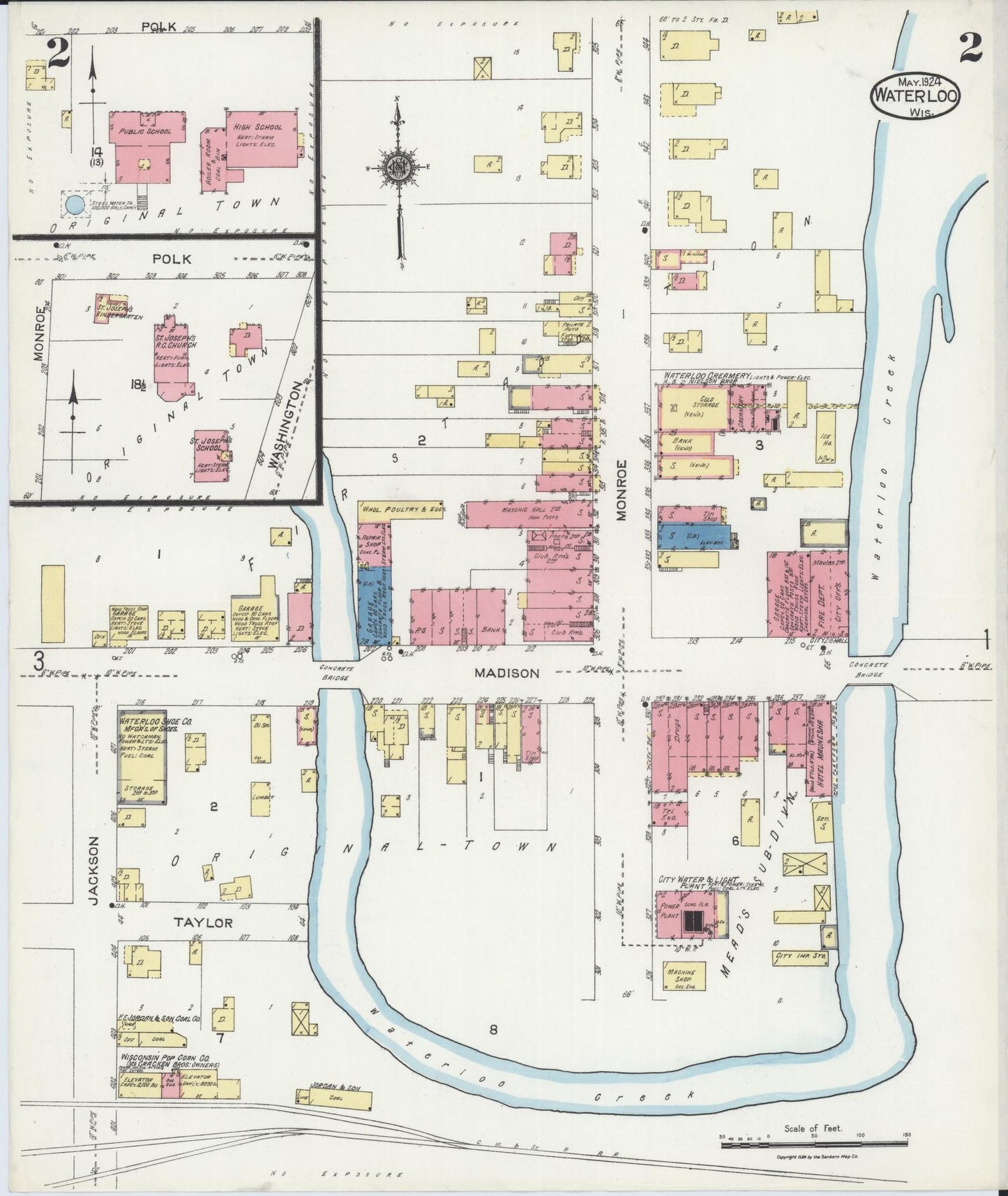 Sanborn Fire Insurance Map from Waterloo, Jefferson County, Wisconsin (1924), Sheet #0002 - Complete Map Set gallery image, historic Sanborn map, vintage wall art, Wisconsin Wisconsin