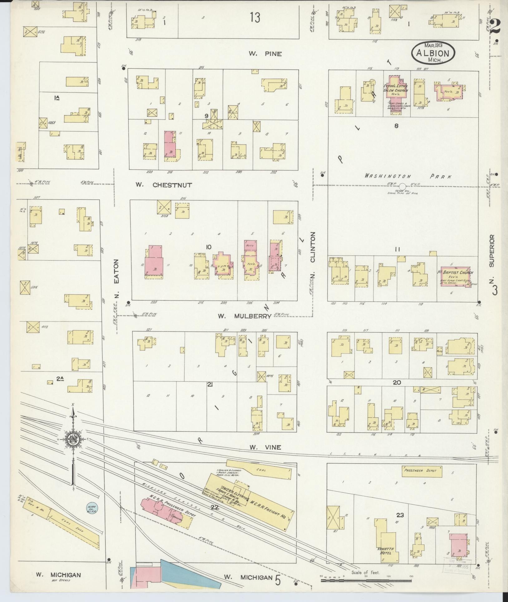 Sanborn Fire Insurance Map from Albion, Calhoun County, Michigan (1913), Sheet #0002 - Complete Map Set gallery image, historic Sanborn map, vintage wall art, Michigan Michigan