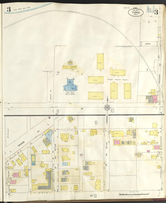 Sanborn Fire Insurance Map from Yuma, Yuma County, Arizona (1948), Sheet #0003 - Historic Sanborn Fire Insurance Map Print, vintage old map wall art, antique decor, genealogy gift, Arizona Arizona map