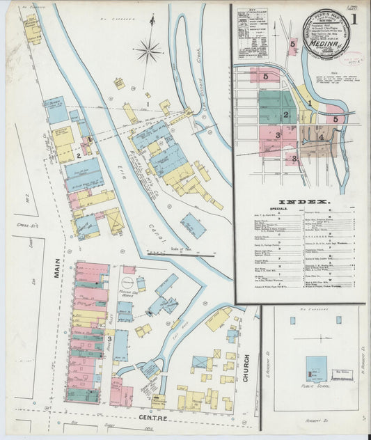 Sanborn Fire Insurance Map from Medina, Orleans County, New York (1892), Sheet #0001 - Historic Sanborn Fire Insurance Map Print, vintage old map wall art, antique decor, genealogy gift, New York New York map