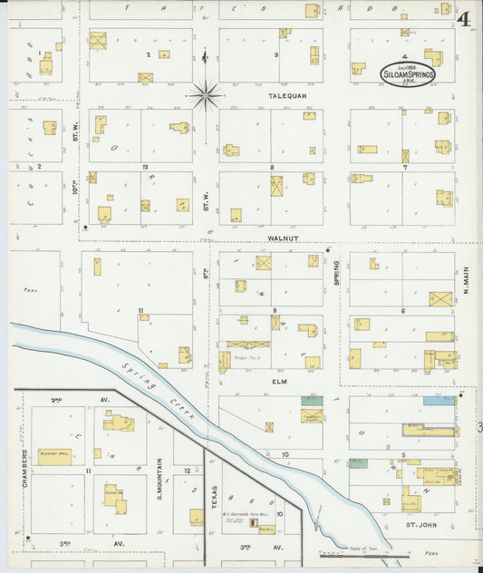 Sanborn Fire Insurance Map from Siloam Springs, Benton County, Arkansas (1904), Sheet #0004 - Historic Sanborn Fire Insurance Map Print, vintage old map wall art, antique decor, genealogy gift, Arkansas Arkansas map