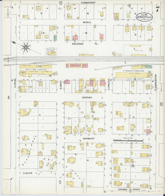 Sanborn Fire Insurance Map from Jerseyville, Jersey County, Illinois (1906), Sheet #0007 - Historic Sanborn Fire Insurance Map Print, vintage old map wall art, antique decor, genealogy gift, Illinois Illinois map