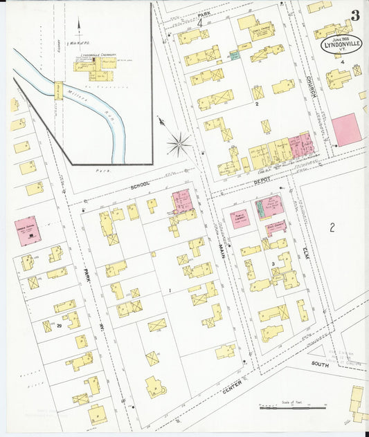 Sanborn Fire Insurance Map from Lyndonville, Caledonia County, Vermont (1905), Sheet #0003 - Historic Sanborn Fire Insurance Map Print, vintage old map wall art, antique decor, genealogy gift, Vermont Vermont map