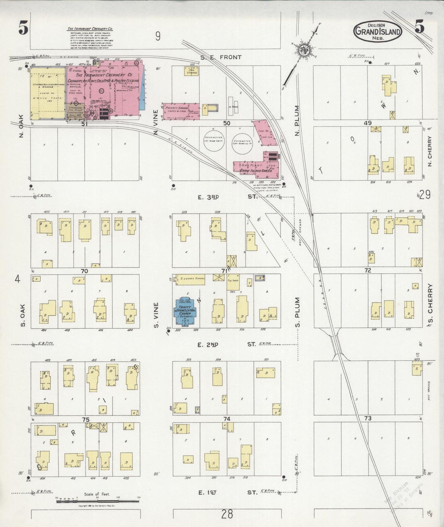 Sanborn Fire Insurance Map from Grand Island, Hall County, Nebraska (1924), Sheet #0005 - Historic Sanborn Fire Insurance Map Print, vintage old map wall art, antique decor, genealogy gift, Nebraska Nebraska map