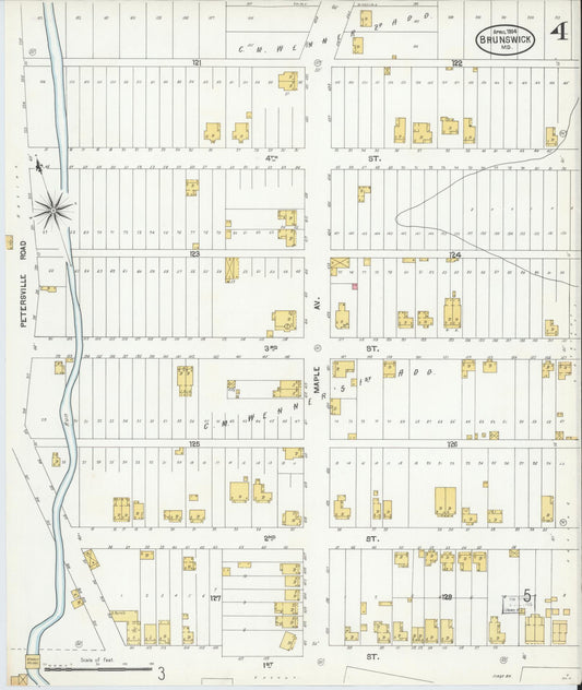 Sanborn Fire Insurance Map from Brunswick, Frederick County, Maryland (1904), Sheet #0004 - Historic Sanborn Fire Insurance Map Print, vintage old map wall art, antique decor, genealogy gift, Maryland Maryland map