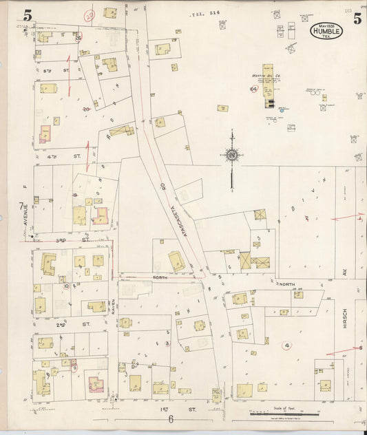 Sanborn Fire Insurance Map from Humble, Harris County, Texas (1940), Sheet #0005 - Historic Sanborn Fire Insurance Map Print, vintage old map wall art, antique decor, genealogy gift, Texas Texas map