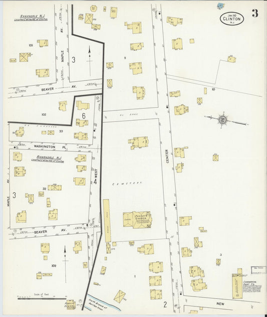 Sanborn Fire Insurance Map from Clinton, Hunterdon County, New Jersey (1912), Sheet #0003 - Historic Sanborn Fire Insurance Map Print, vintage old map wall art, antique decor, genealogy gift, New Jersey New Jersey map