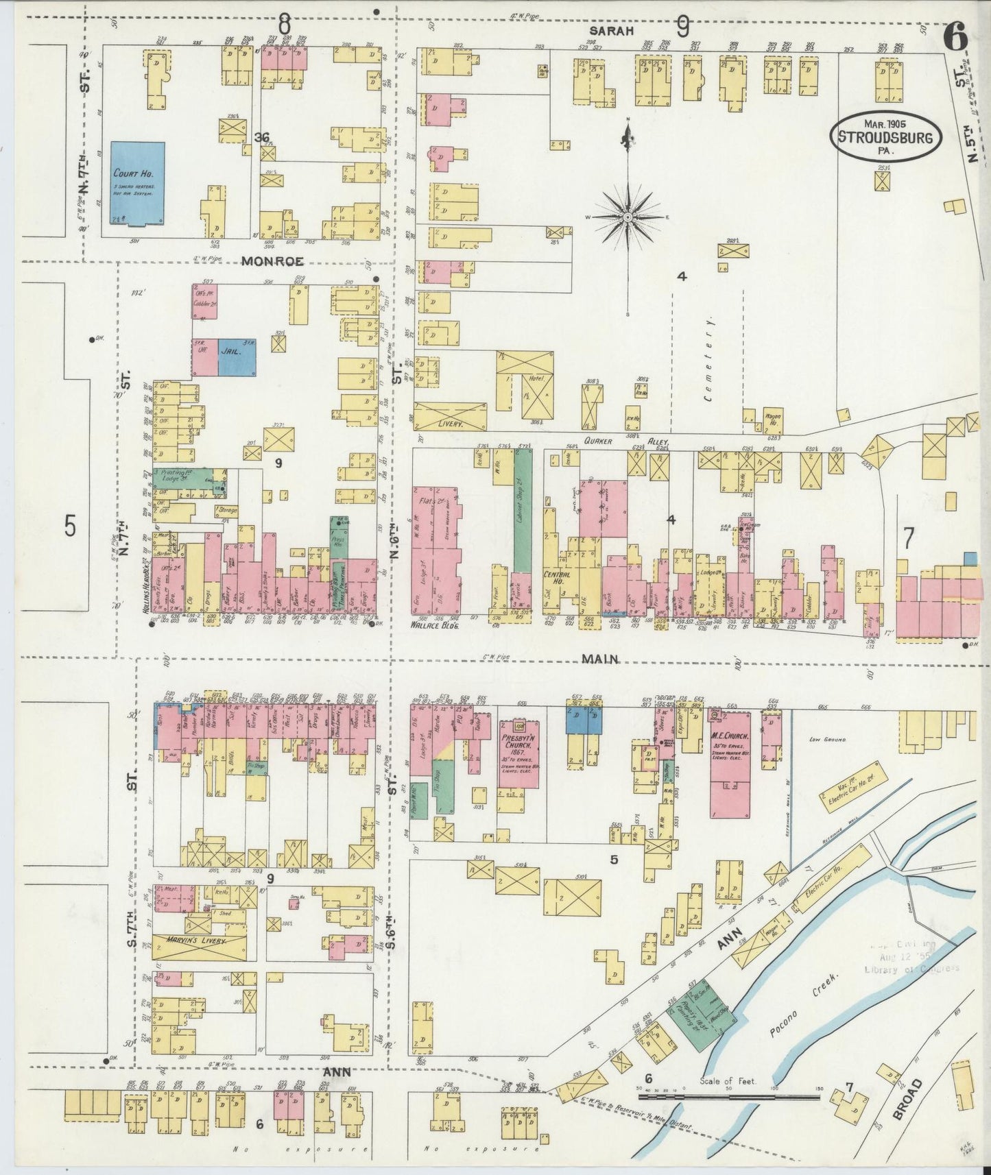 Sanborn Fire Insurance Map from Stroudsburg, Monroe County, Pennsylvania (1905), Sheet #0006 - Complete Map Set gallery image, historic Sanborn map, vintage wall art, Pennsylvania Pennsylvania