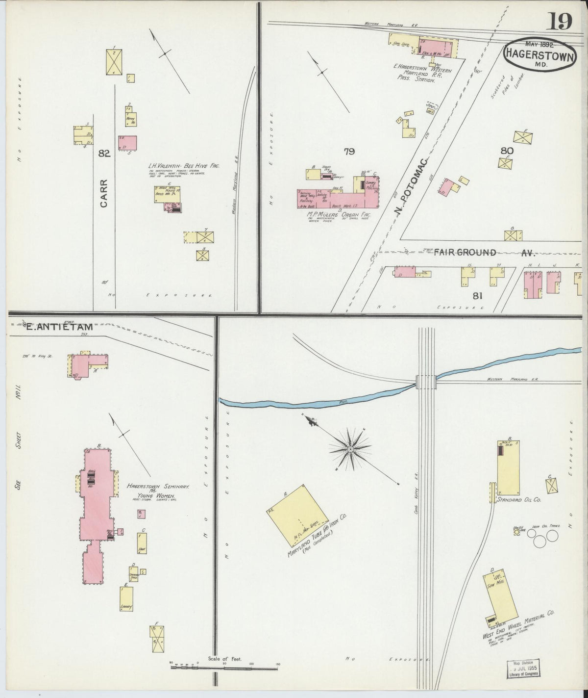 Sanborn Fire Insurance Map from Hagerstown, Washington County, Maryland (1892), Sheet #0019 - Historic Sanborn Fire Insurance Map Print, vintage old map wall art, antique decor, genealogy gift, Maryland Maryland map