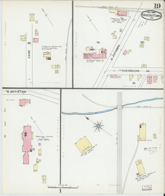 Sanborn Fire Insurance Map from Hagerstown, Washington County, Maryland (1892), Sheet #0019 - Historic Sanborn Fire Insurance Map Print, vintage old map wall art, antique decor, genealogy gift, Maryland Maryland map