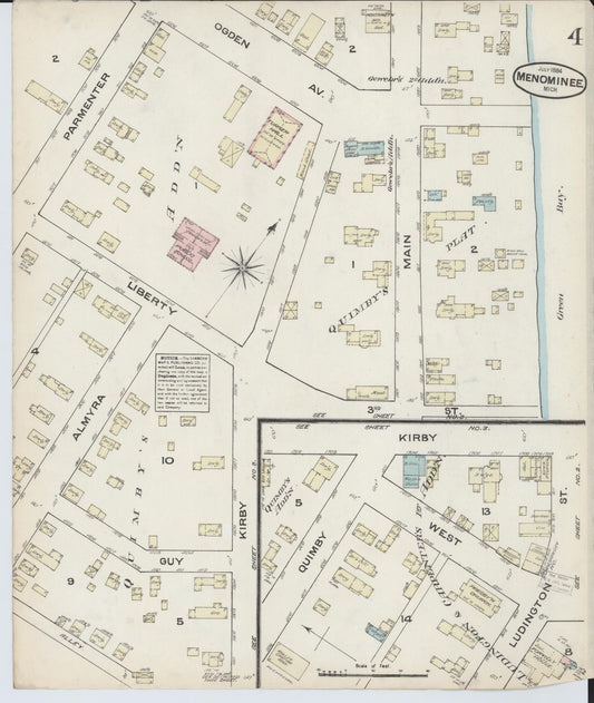 Sanborn Fire Insurance Map from Menominee, Menominee County, Michigan (1884), Sheet #0004 - Historic Sanborn Fire Insurance Map Print, vintage old map wall art, antique decor, genealogy gift, Michigan Michigan map