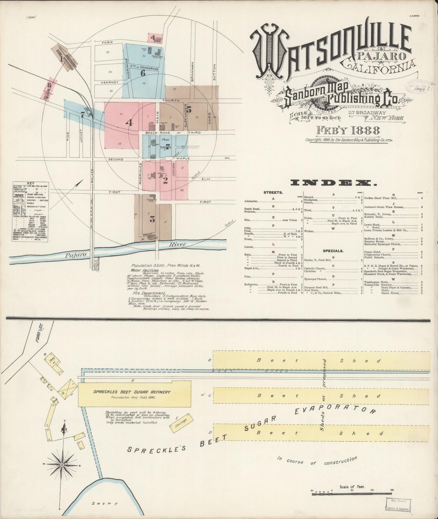 Sanborn Fire Insurance Map from Watsonville, Santa Cruz County, California (1888), Sheet #0001 - Complete Map Set gallery image, historic Sanborn map, vintage wall art, California California