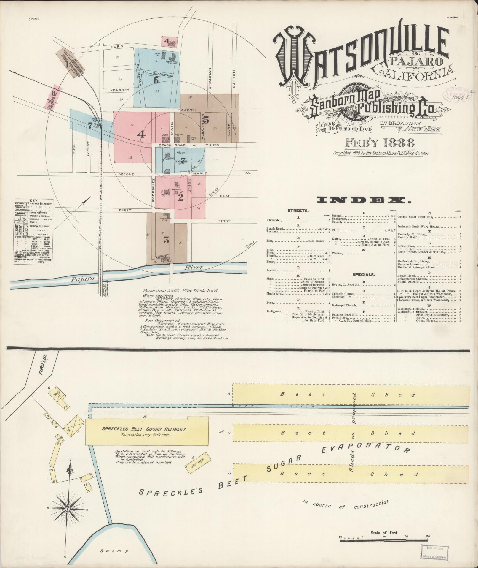Sanborn Fire Insurance Map from Watsonville, Santa Cruz County, California (1888), Sheet #0001 - Complete Map Set gallery image, historic Sanborn map, vintage wall art, California California