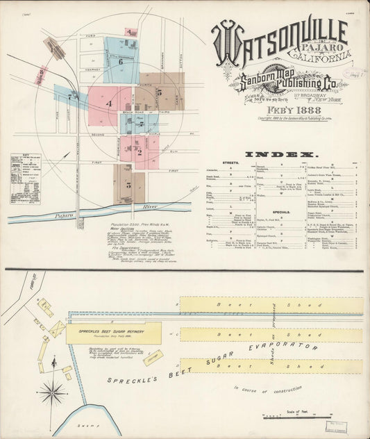 Sanborn Fire Insurance Map from Watsonville, Santa Cruz County, California (1888), Sheet #0001 - Complete Map Set gallery image, historic Sanborn map, vintage wall art, California California
