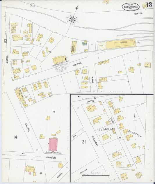 Sanborn Fire Insurance Map from Hot Springs, Garland County, Arkansas (1901), Sheet #0013 - Historic Sanborn Fire Insurance Map Print, vintage old map wall art, antique decor, genealogy gift, Arkansas Arkansas map