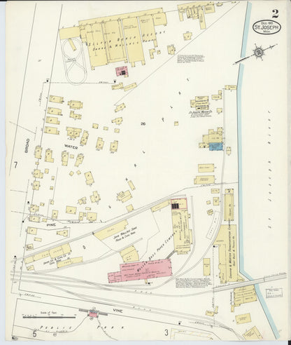 Sanborn Fire Insurance Map from Saint Joseph, Berrien County, Michigan (1913), Sheet #0002 - Complete Map Set gallery image, historic Sanborn map, vintage wall art, Michigan Michigan