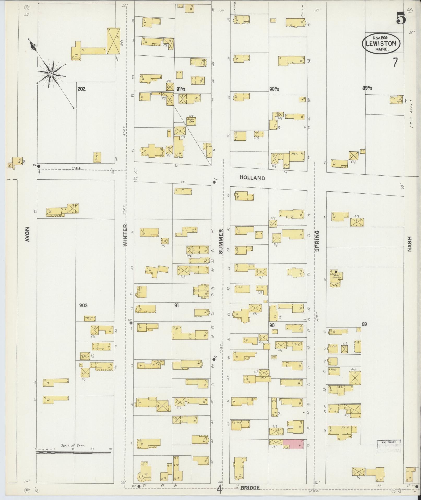 Sanborn Fire Insurance Map from Lewiston, Androscoggin County, Maine (1902), Sheet #0005 - Complete Map Set gallery image, historic Sanborn map, vintage wall art, Maine Maine