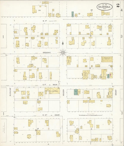 Sanborn Fire Insurance Map from Goldendale, Klickitat County, Washington (1901), Sheet #0002 - Complete Map Set gallery image, historic Sanborn map, vintage wall art, Washington Washington