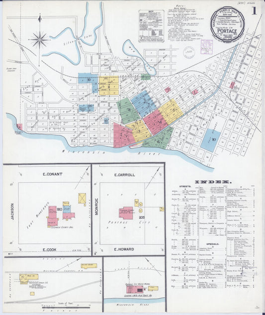 Sanborn Fire Insurance Map from Portage, Columbia County, Wisconsin (1901), Sheet #0001 - Historic Sanborn Fire Insurance Map Print, vintage old map wall art, antique decor, genealogy gift, Wisconsin Wisconsin map