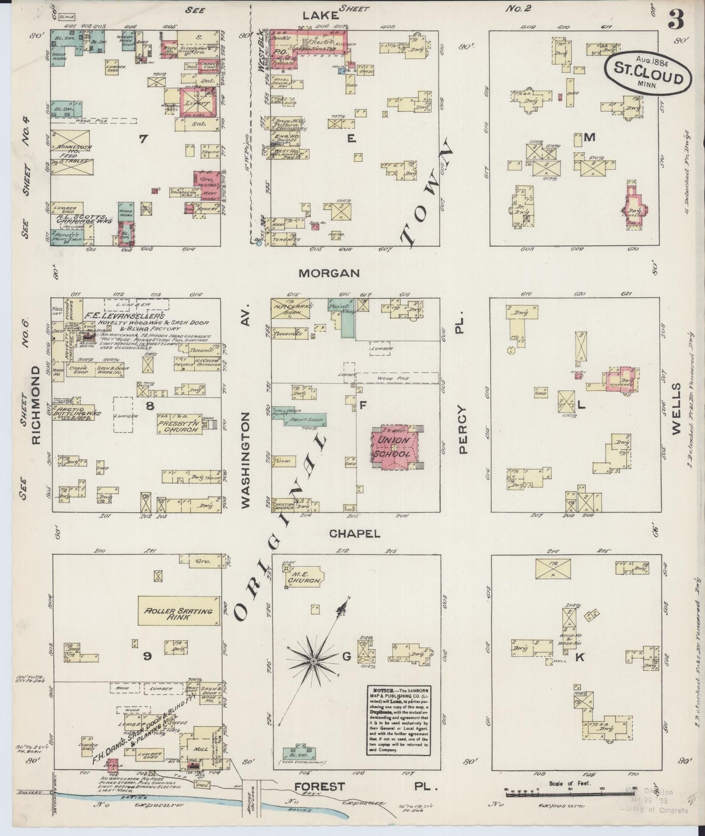 Sanborn Fire Insurance Map from Saint Cloud, Stearns, Benton, and Sherburne Counties, Minnesota (1884), Sheet #0003 - Historic Sanborn Fire Insurance Map Print, vintage old map wall art, antique decor, genealogy gift, Minnesota Minnesota map