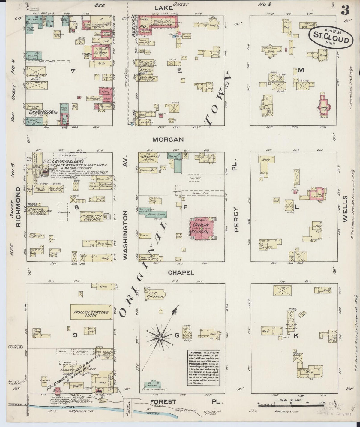 Sanborn Fire Insurance Map from Saint Cloud, Stearns, Benton, and Sherburne Counties, Minnesota (1884), Sheet #0003 - Historic Sanborn Fire Insurance Map Print, vintage old map wall art, antique decor, genealogy gift, Minnesota Minnesota map
