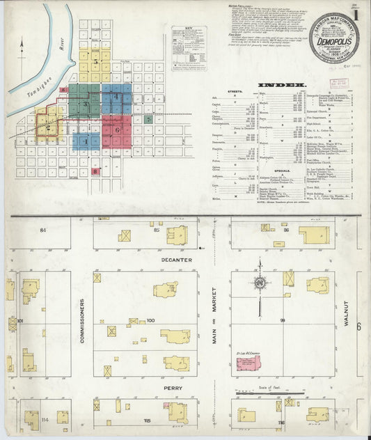 Sanborn Fire Insurance Map from Demopolis, Marengo County, Alabama (1909), Sheet #0001 - Complete Map Set gallery image, historic Sanborn map, vintage wall art, Alabama Alabama