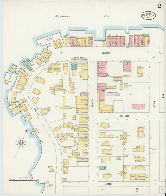 Sanborn Fire Insurance Map from Clayton, Jefferson County, New York (1898), Sheet #0002 - Historic Sanborn Fire Insurance Map Print, vintage old map wall art, antique decor, genealogy gift, New York New York map