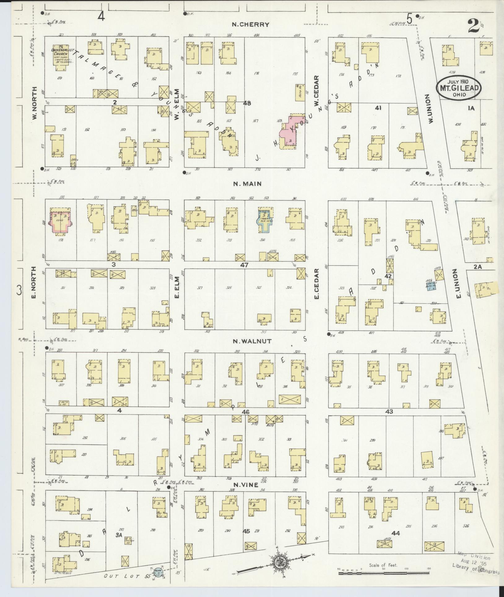 Sanborn Fire Insurance Map from Mount Gilead, Morrow County, Ohio (1910), Sheet #0002 - Complete Map Set gallery image, historic Sanborn map, vintage wall art, Ohio Ohio