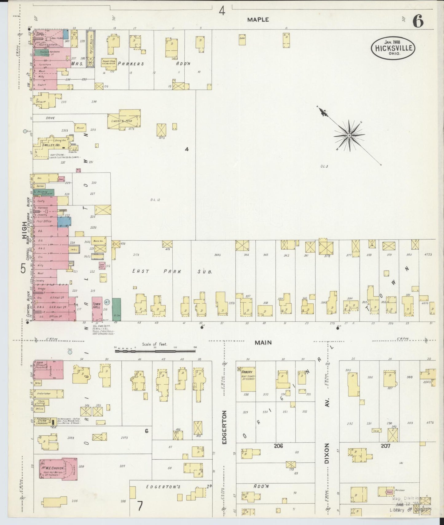 Sanborn Fire Insurance Map from Hicksville, Defiance County, Ohio (1908), Sheet #0006 - Complete Map Set gallery image, historic Sanborn map, vintage wall art, Ohio Ohio