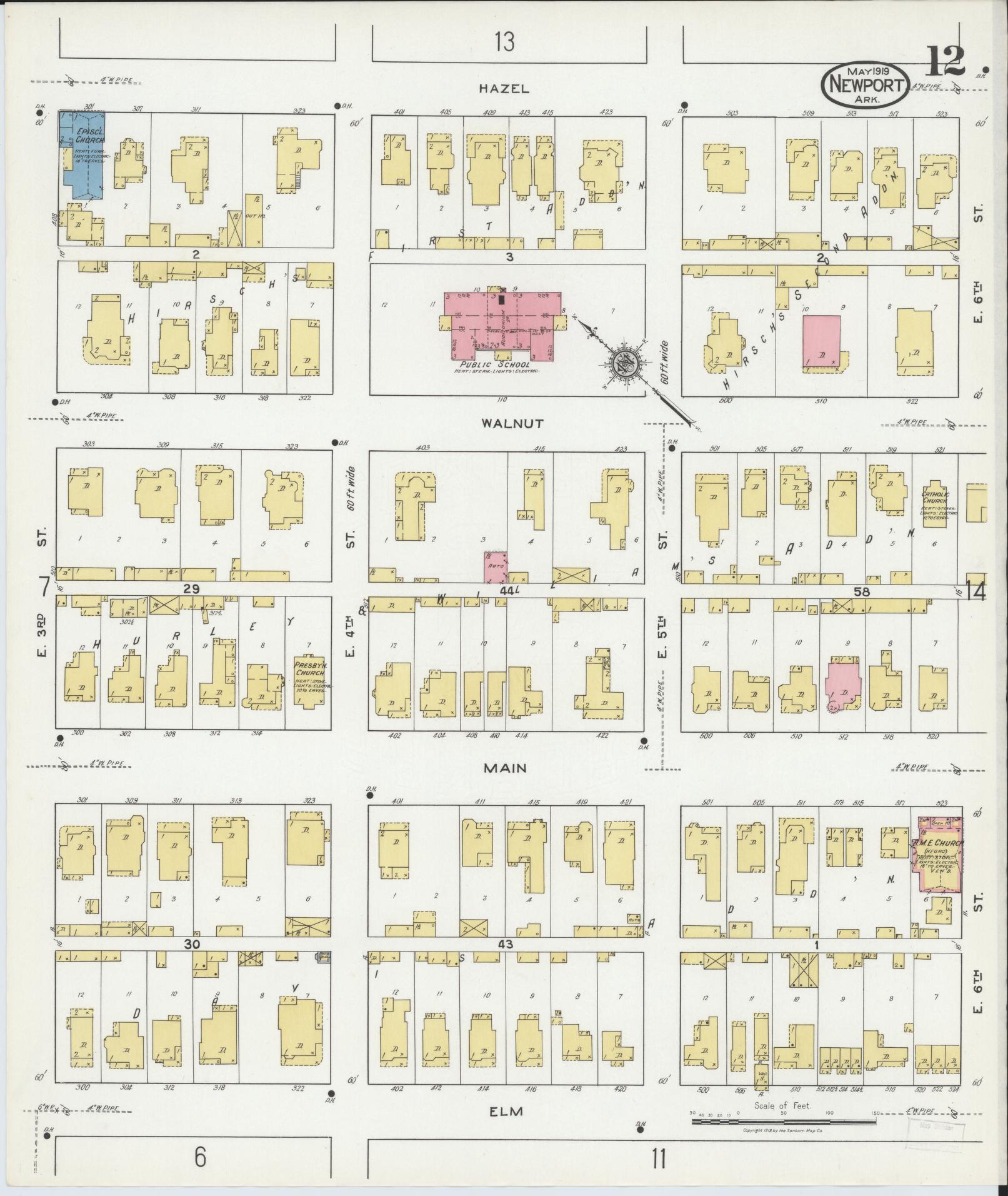 Sanborn Fire Insurance Map from Newport, Jackson County, Arkansas (1919), Sheet #0012 - Historic Sanborn Fire Insurance Map Print, vintage old map wall art, antique decor, genealogy gift, Arkansas Arkansas map