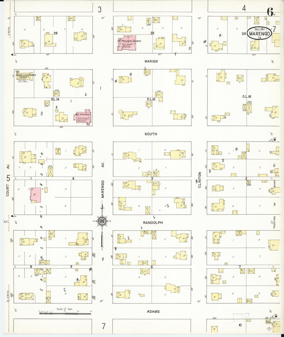 Sanborn Fire Insurance Map from Marengo, Iowa County, Iowa (1911), Sheet #0006 - Historic Sanborn Fire Insurance Map Print, vintage old map wall art