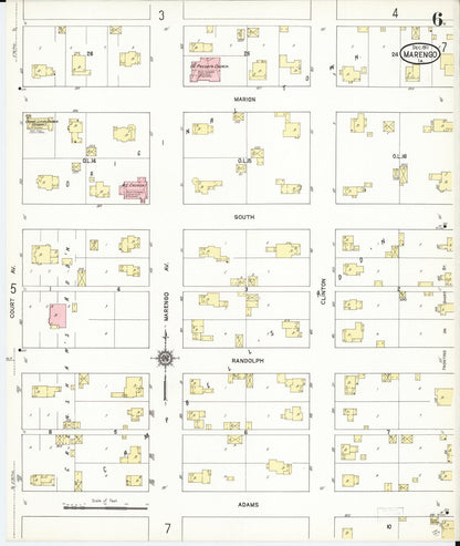 Sanborn Fire Insurance Map from Marengo, Iowa County, Iowa (1911), Sheet #0006 - Historic Sanborn Fire Insurance Map Print, vintage old map wall art