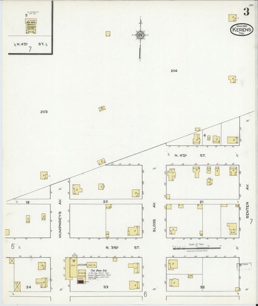 Sanborn Fire Insurance Map from Kerens, Navarro County, Texas (1921), Sheet #0003 - Historic Sanborn Fire Insurance Map Print, vintage old map wall art, antique decor, genealogy gift, Texas Texas map