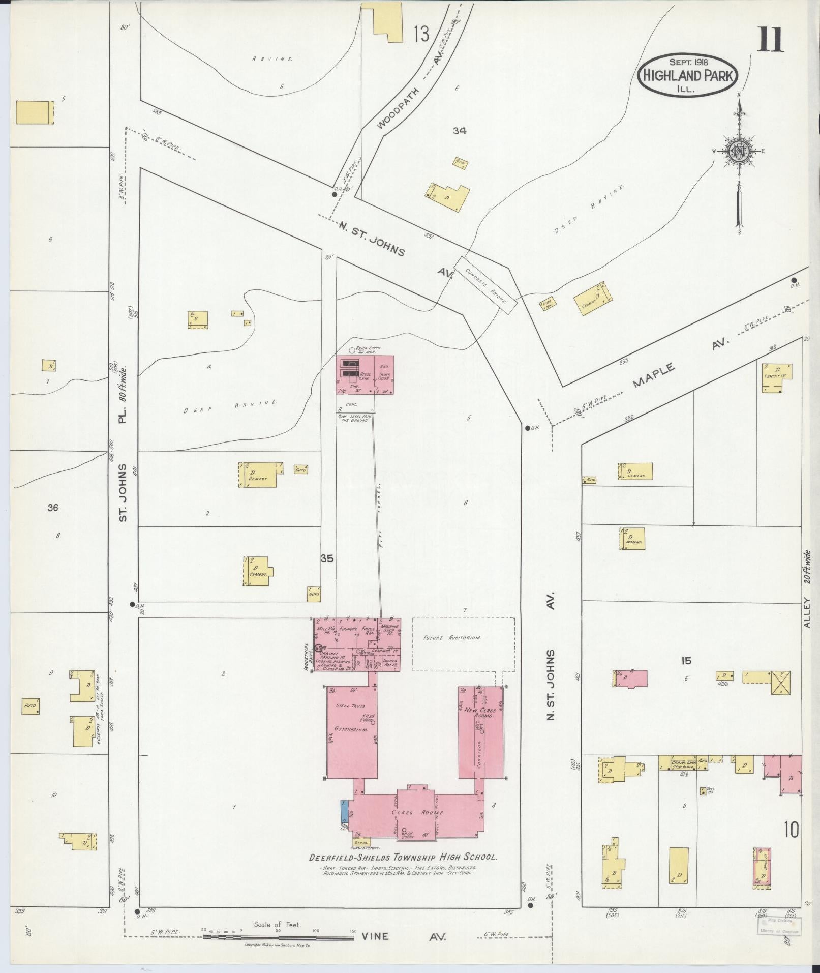 Sanborn Fire Insurance Map from Highland Park, Lake County, Illinois (1918), Sheet #0011 - Historic Sanborn Fire Insurance Map Print, vintage old map wall art, antique decor, genealogy gift, Illinois Illinois map