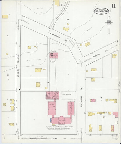 Sanborn Fire Insurance Map from Highland Park, Lake County, Illinois (1918), Sheet #0011 - Historic Sanborn Fire Insurance Map Print, vintage old map wall art, antique decor, genealogy gift, Illinois Illinois map
