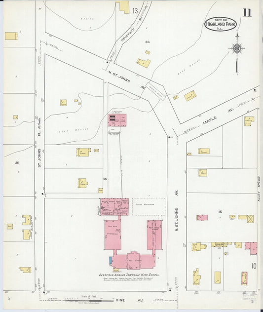 Sanborn Fire Insurance Map from Highland Park, Lake County, Illinois (1918), Sheet #0011 - Historic Sanborn Fire Insurance Map Print, vintage old map wall art, antique decor, genealogy gift, Illinois Illinois map