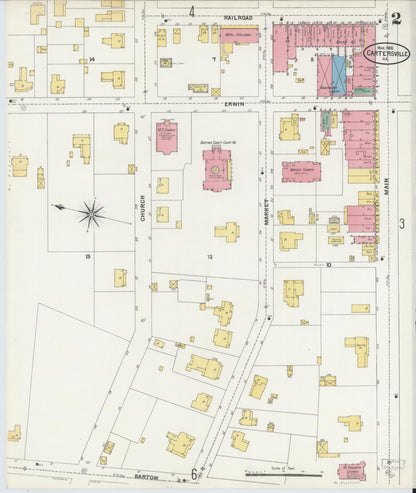 Sanborn Fire Insurance Map from Cartersville, Bartow County, Georgia (1905), Sheet #0002 - Complete Map Set gallery image, historic Sanborn map, vintage wall art, Georgia Georgia