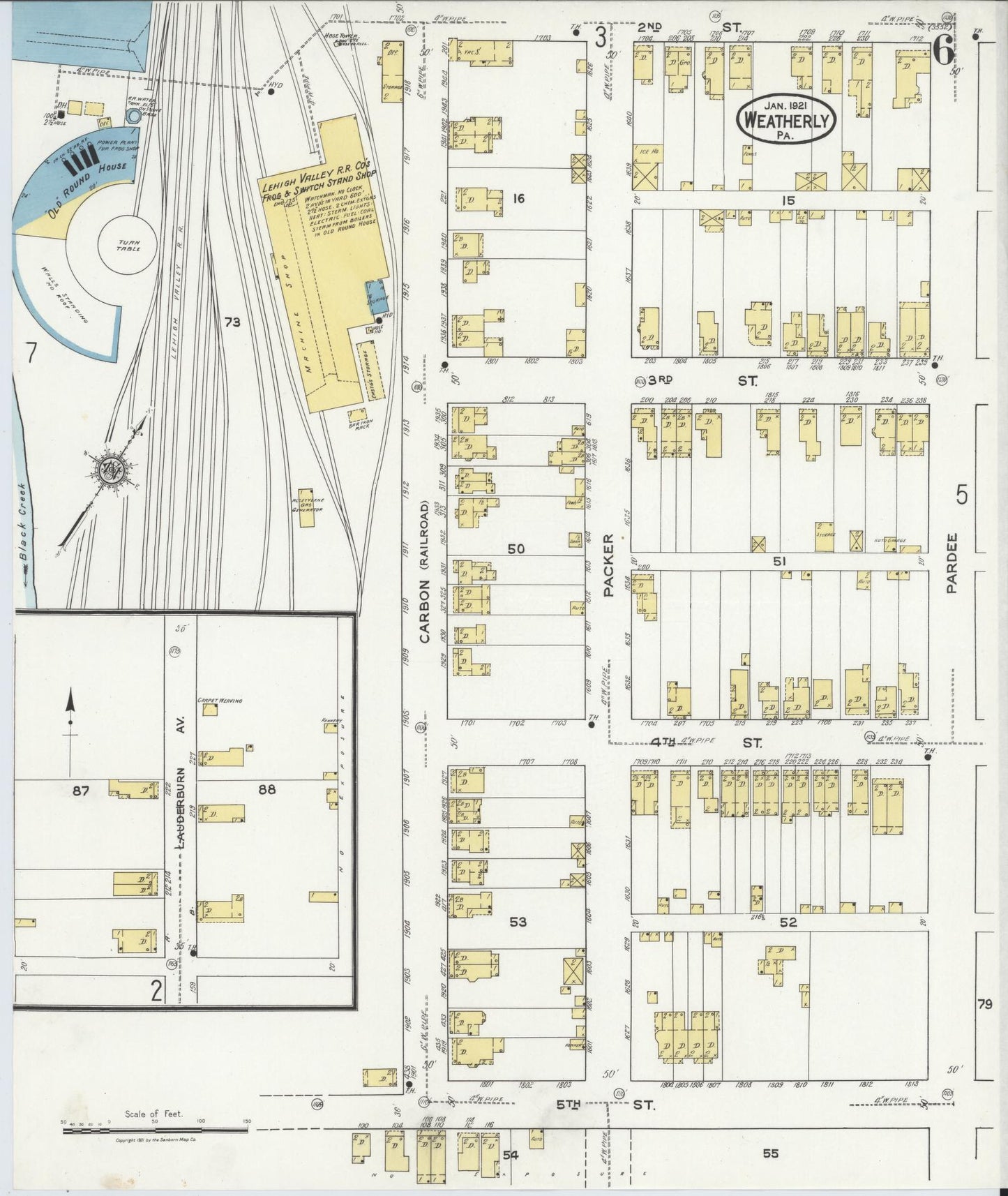 Sanborn Fire Insurance Map from Weatherly, Carbon County, Pennsylvania (1921), Sheet #0006 - Complete Map Set gallery image, historic Sanborn map, vintage wall art, Pennsylvania Pennsylvania