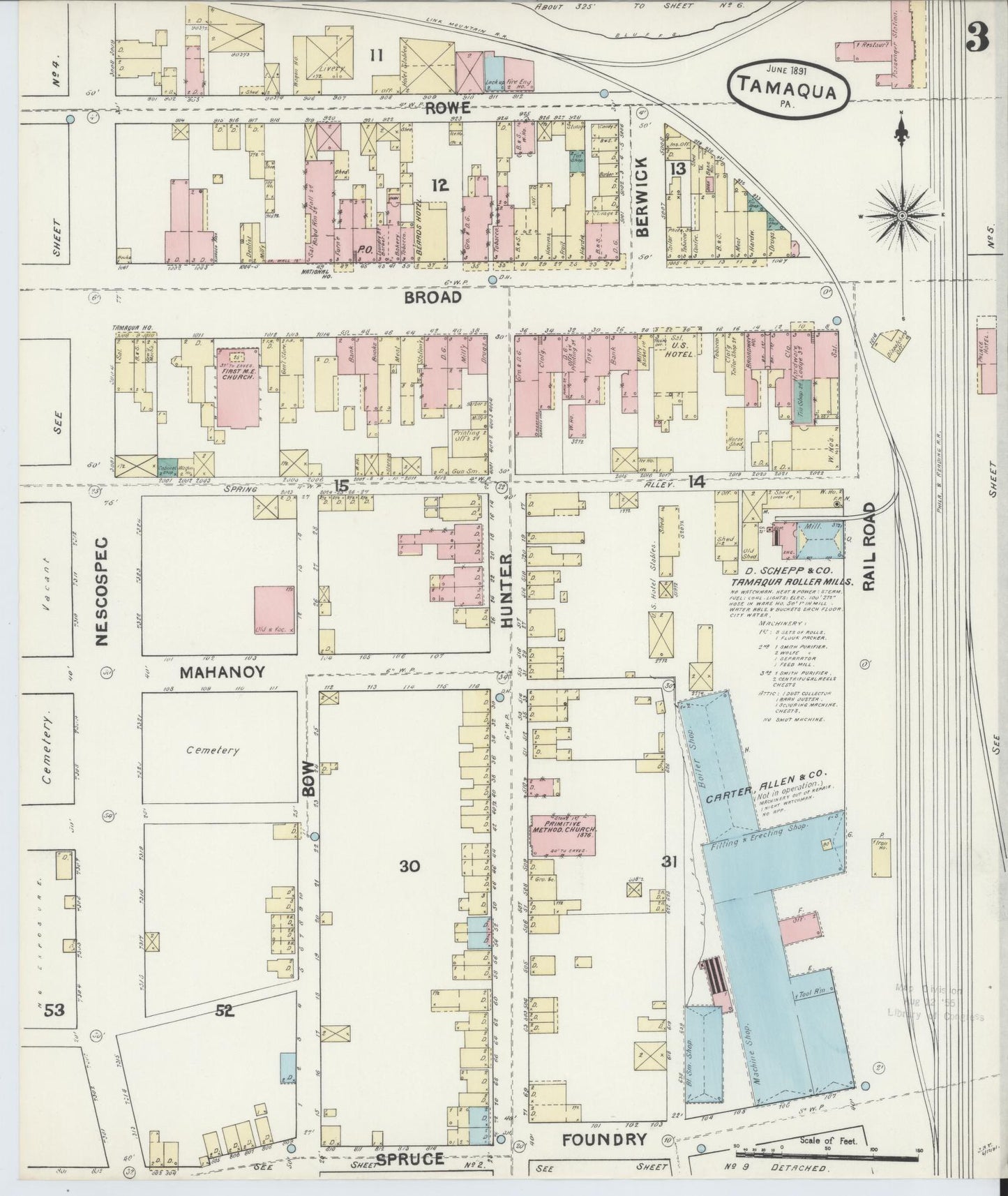Sanborn Fire Insurance Map from Tamaqua, Schuylkill County, Pennsylvania (1891), Sheet #0003 - Historic Sanborn Fire Insurance Map Print, vintage old map wall art, antique decor, genealogy gift, Pennsylvania Pennsylvania map