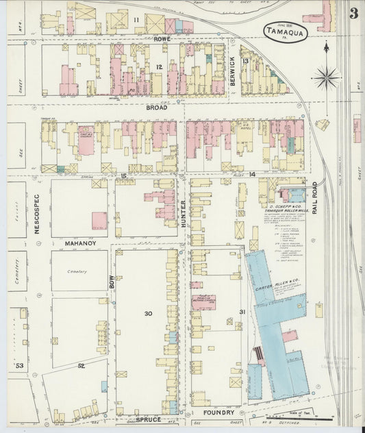Sanborn Fire Insurance Map from Tamaqua, Schuylkill County, Pennsylvania (1891), Sheet #0003 - Historic Sanborn Fire Insurance Map Print, vintage old map wall art, antique decor, genealogy gift, Pennsylvania Pennsylvania map