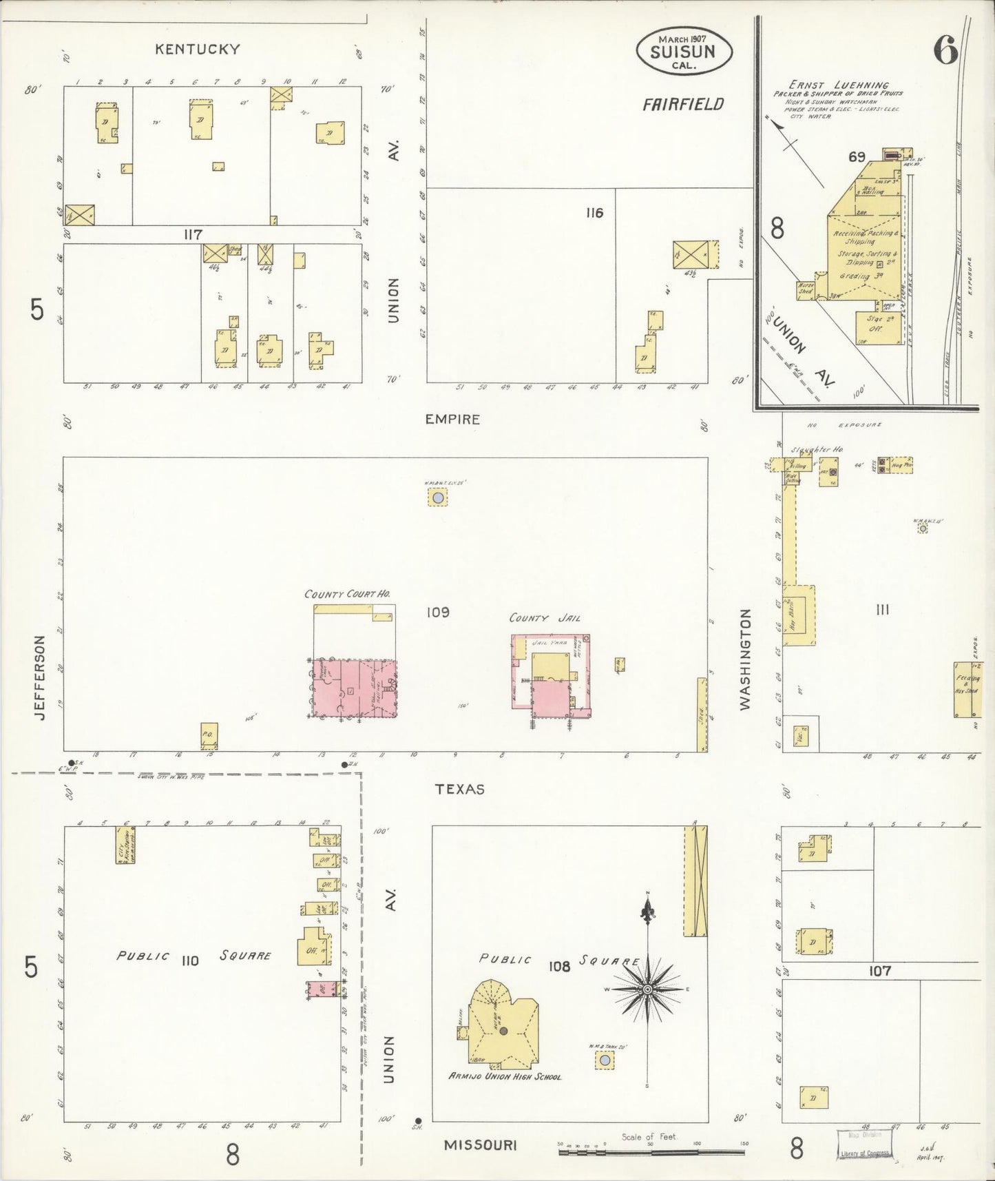 Sanborn Fire Insurance Map from Suisun, Solano County, California (1907), Sheet #0006 - Complete Map Set gallery image, historic Sanborn map, vintage wall art, California California