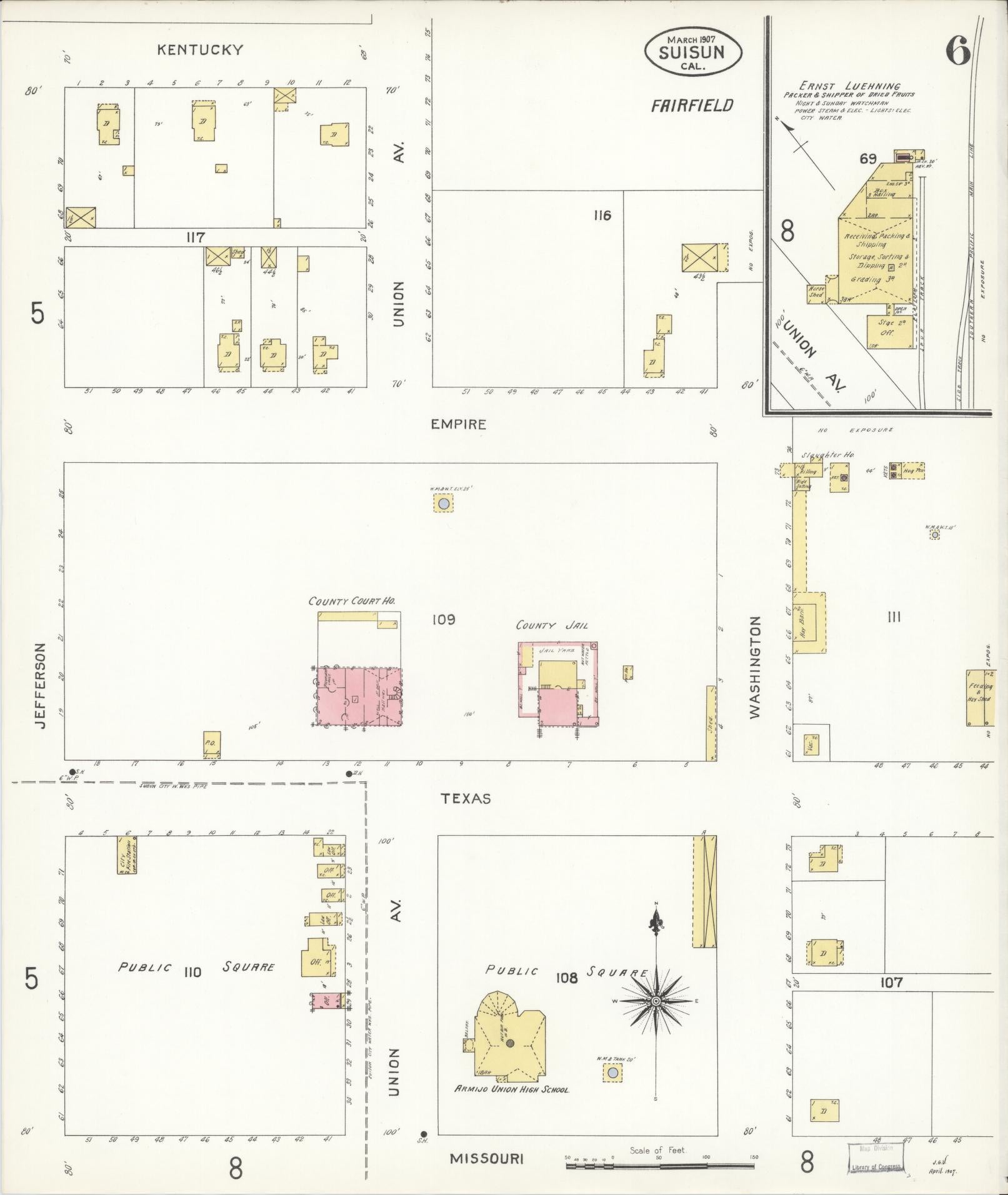 Sanborn Fire Insurance Map from Suisun, Solano County, California (1907), Sheet #0006 - Complete Map Set gallery image, historic Sanborn map, vintage wall art, California California