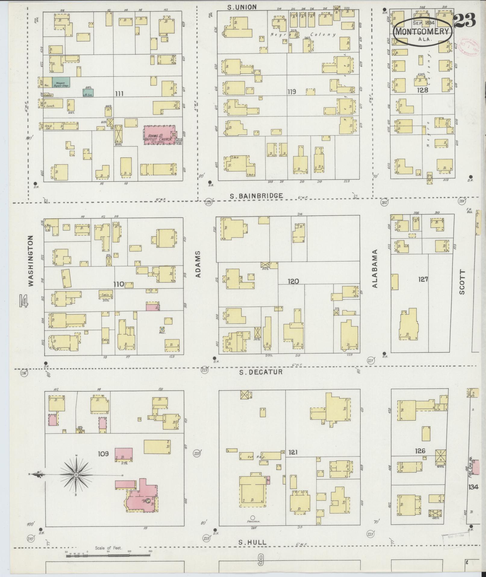 Sanborn Fire Insurance Map from Montgomery, Montgomery County, Alabama (1894), Sheet #0023 - Complete Map Set gallery image, historic Sanborn map, vintage wall art, Alabama Alabama