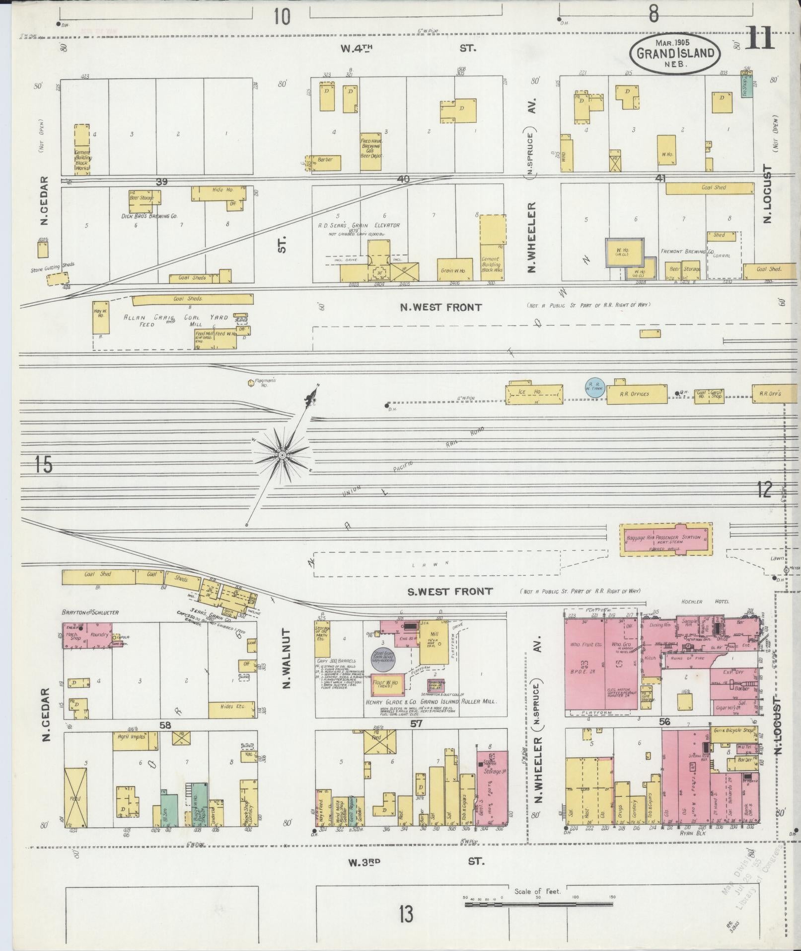 Sanborn Fire Insurance Map from Grand Island, Hall County, Nebraska (1905), Sheet #0011 - Complete Map Set gallery image, historic Sanborn map, vintage wall art, Nebraska Nebraska