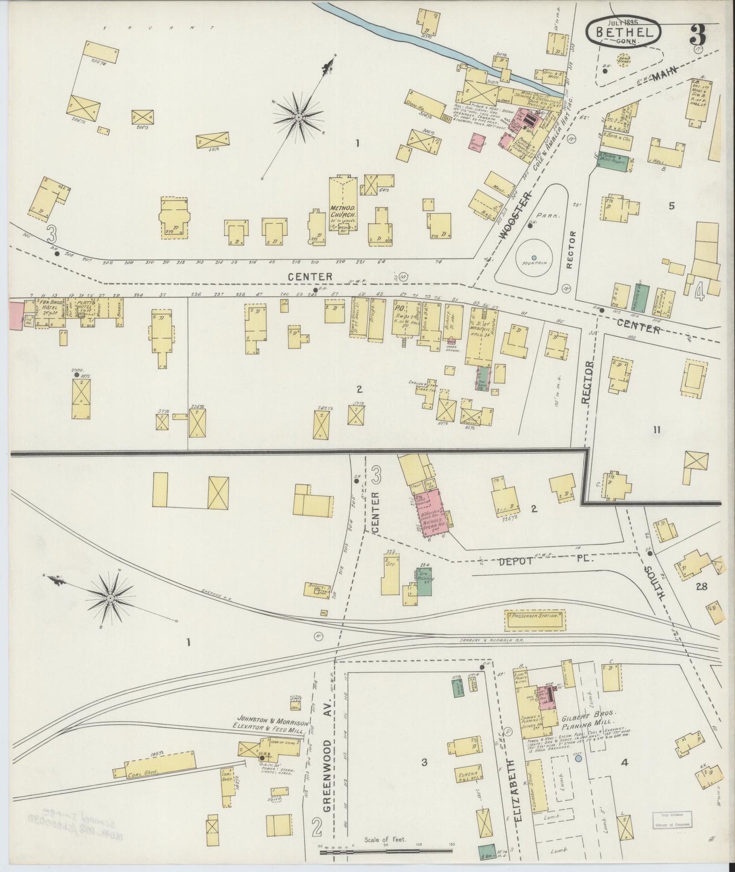Sanborn Fire Insurance Map from Bethel, Fairfield County, Connecticut (1895), Sheet #0003 - Complete Map Set gallery image, historic Sanborn map, vintage wall art, Connecticut Connecticut