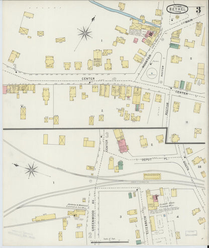 Sanborn Fire Insurance Map from Bethel, Fairfield County, Connecticut (1895), Sheet #0003 - Complete Map Set gallery image, historic Sanborn map, vintage wall art, Connecticut Connecticut