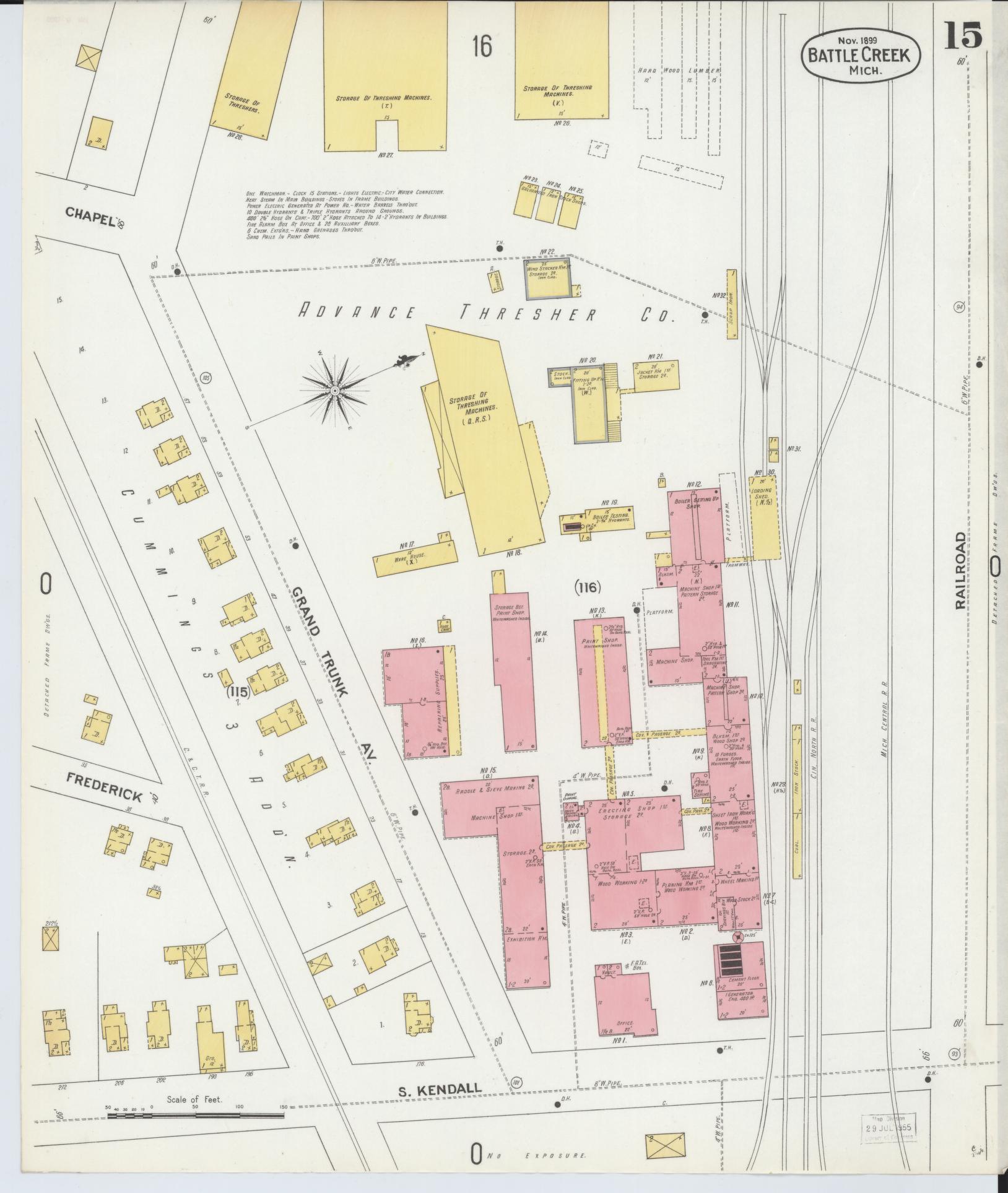 Sanborn Fire Insurance Map from Battle Creek, Calhoun County, Michigan (1899), Sheet #0015 - Complete Map Set gallery image, historic Sanborn map, vintage wall art, Michigan Michigan