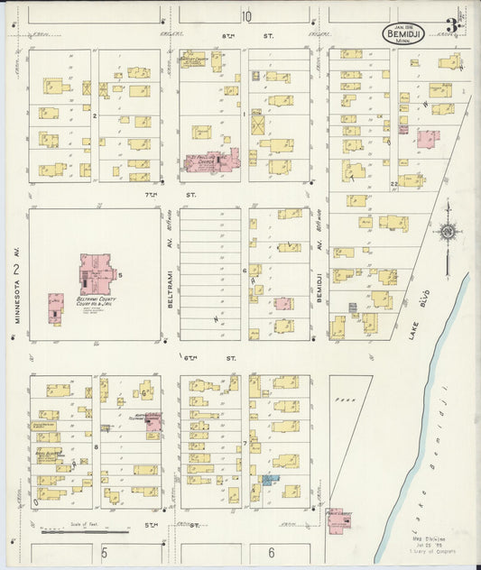 Sanborn Fire Insurance Map from Bemidji, Beltrami County, Minnesota (1916), Sheet #0003 - Historic Sanborn Fire Insurance Map Print, vintage old map wall art, antique decor, genealogy gift, Minnesota Minnesota map