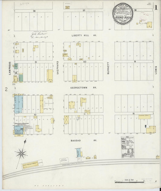 Sanborn Fire Insurance Map from Round Rock, Williamson County, Texas (1896), Sheet #0001 - Historic Sanborn Fire Insurance Map Print, vintage old map wall art, antique decor, genealogy gift, Texas Texas map